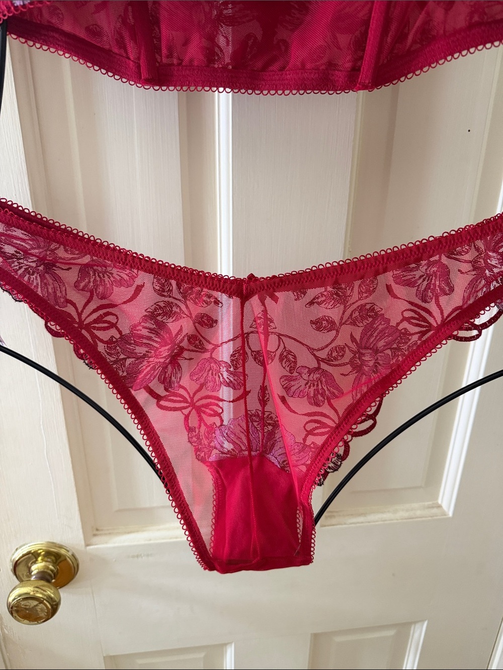 Victoria's Secret Red & Lavender Floral Embroidered Corset Set - Picture 7 of 8